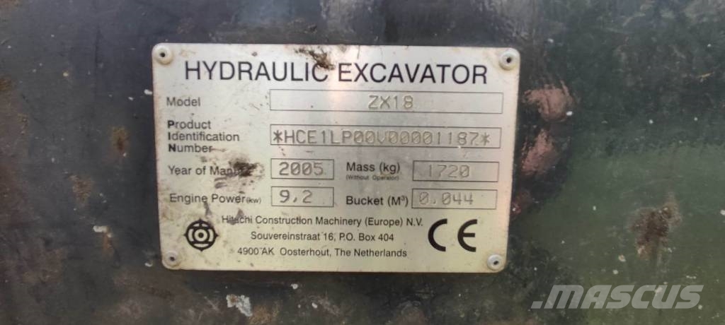 Hitachi ZX 18 1.8 TON ˘ RAZŠIRLJIV ° NAGIBNA ° Mini bageri < 7t